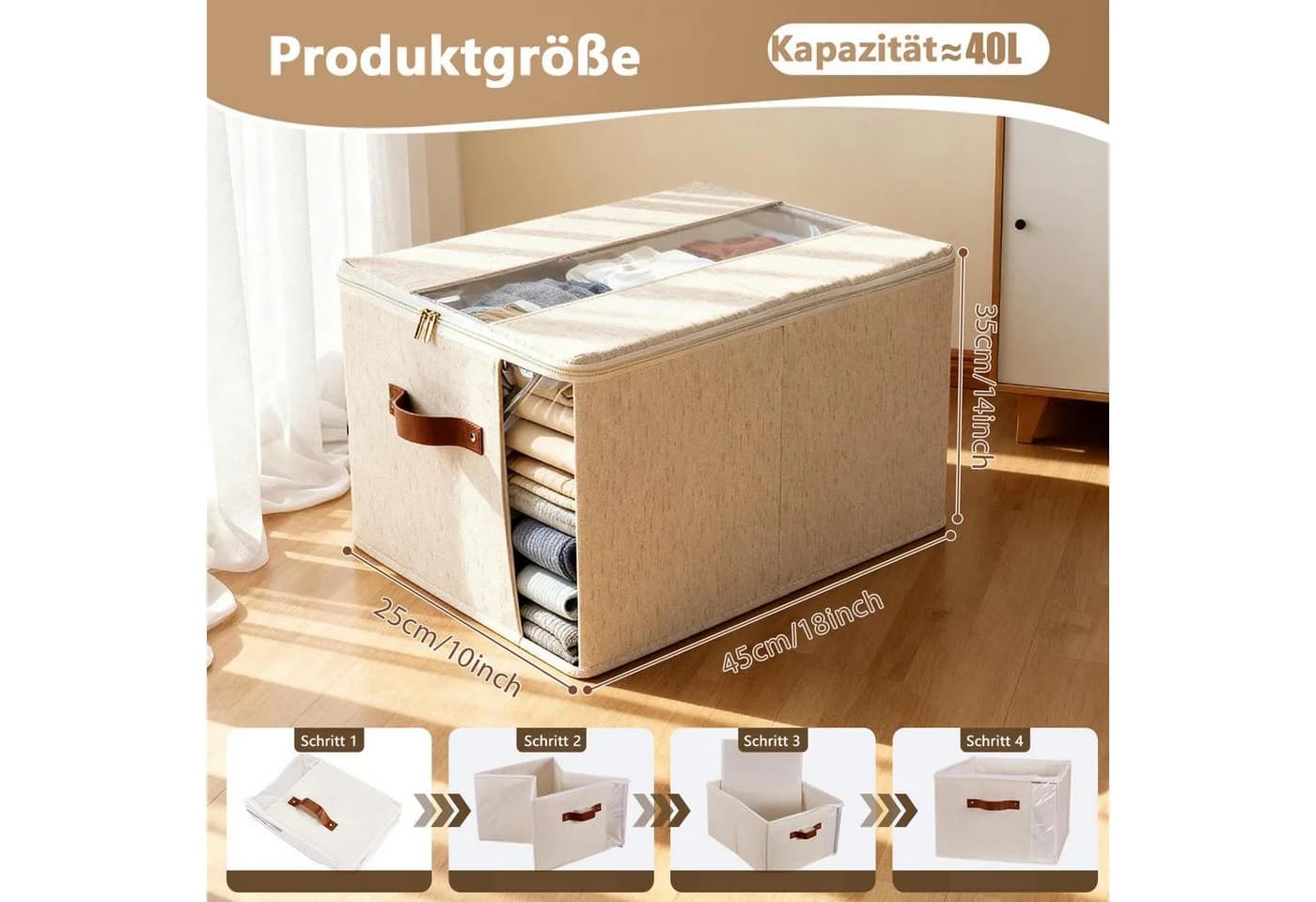 Agger Aufbewahrungsbox mit Deckel & Sichtfenster Beige - Bild 4