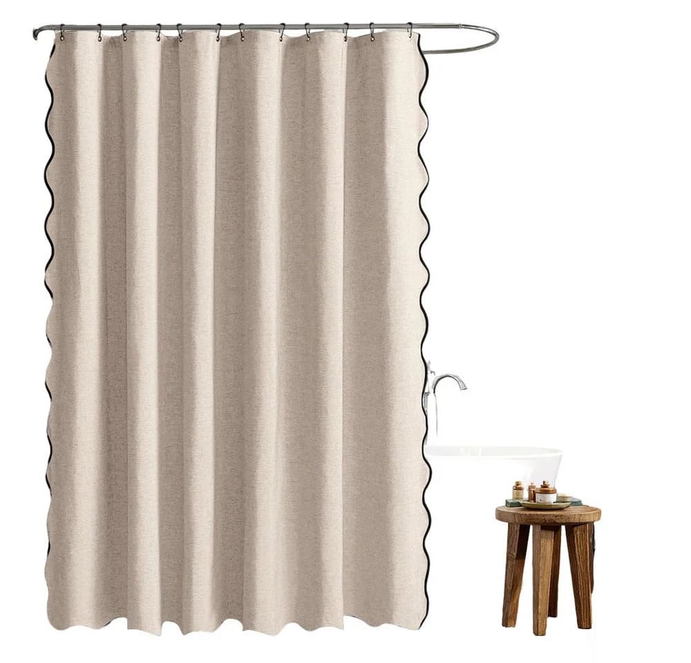 Agger Duschvorhang Leinenoptik Beige mit Wellenkante - Bild 2