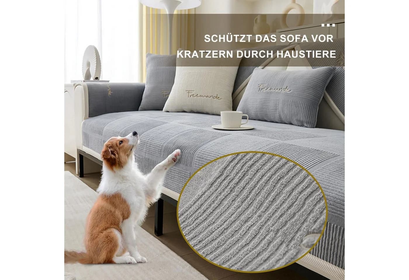 Diwzbyn Sofaschoner Grau Rutschfest Plüsch Überzug - Bild 3