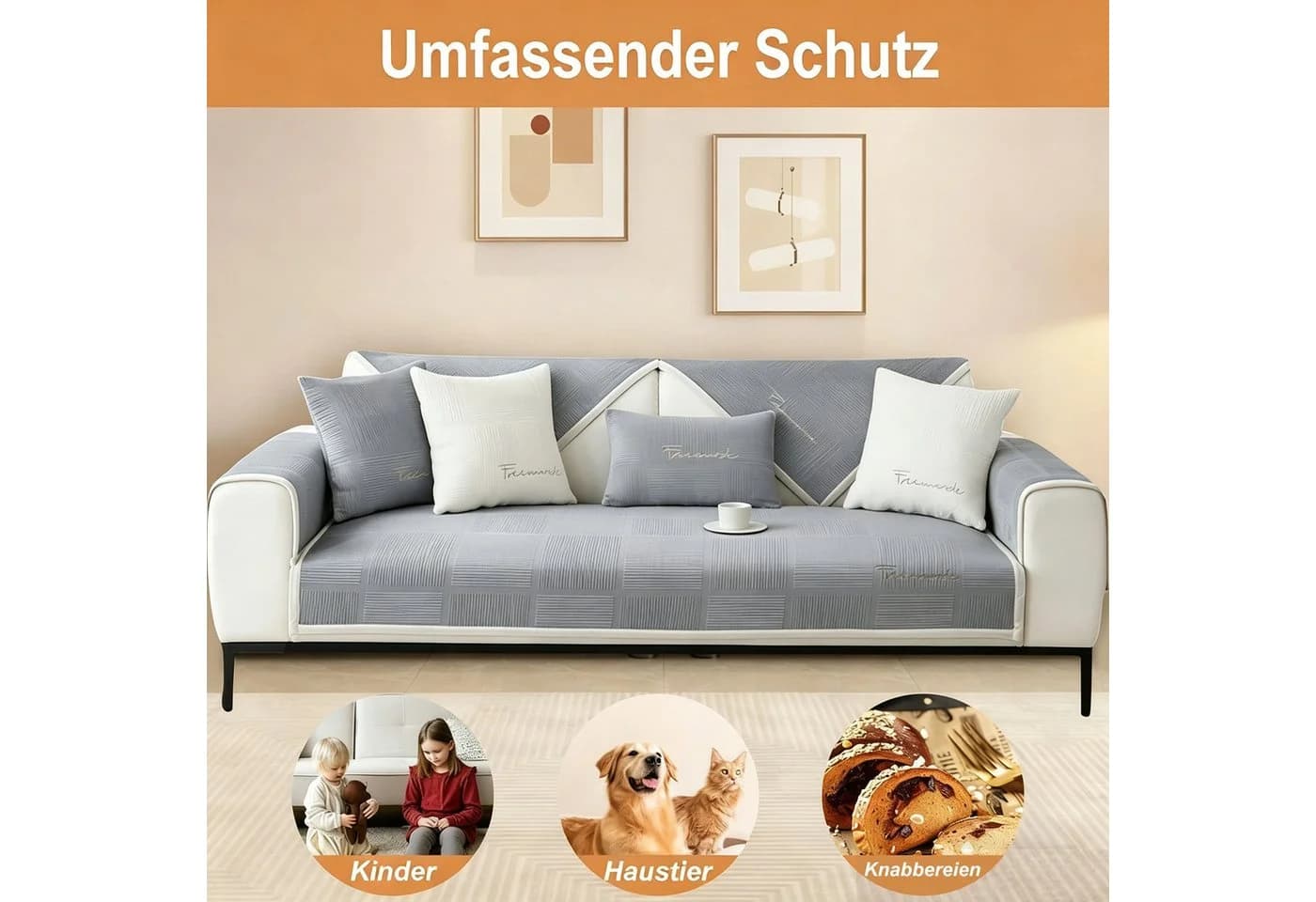 Diwzbyn Sofaschoner Grau Rutschfest Plüsch Überzug - Bild 4