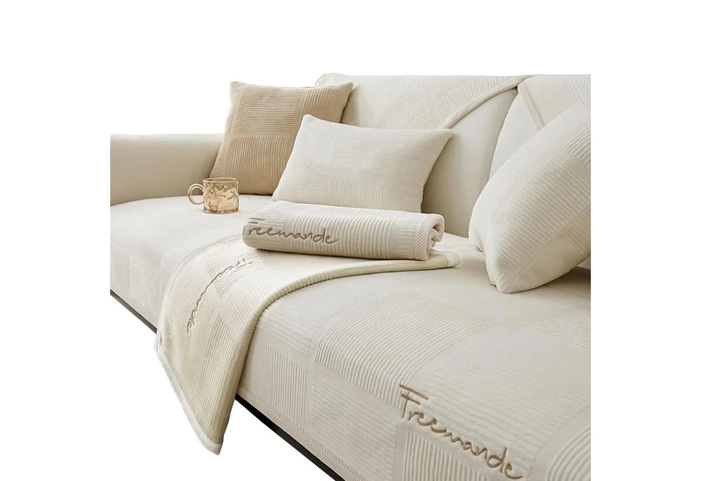 Diwzbyn Sofaschoner Beige Rutschfest Plush Überzug - Bild 2