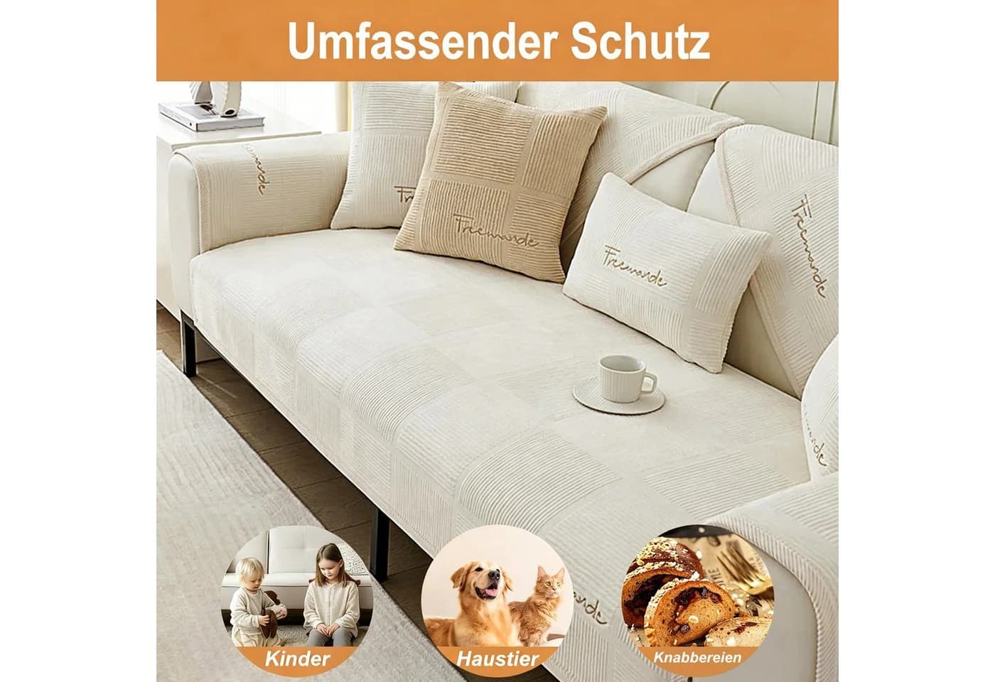 Diwzbyn Sofaschoner Beige Rutschfest Plush Überzug - Bild 5