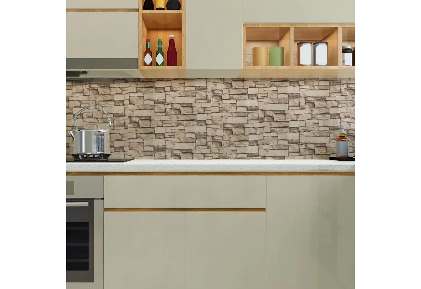 Diwzbyn 3D-Wandpaneele Steinoptik Selbstklebend Weiß - Bild 4