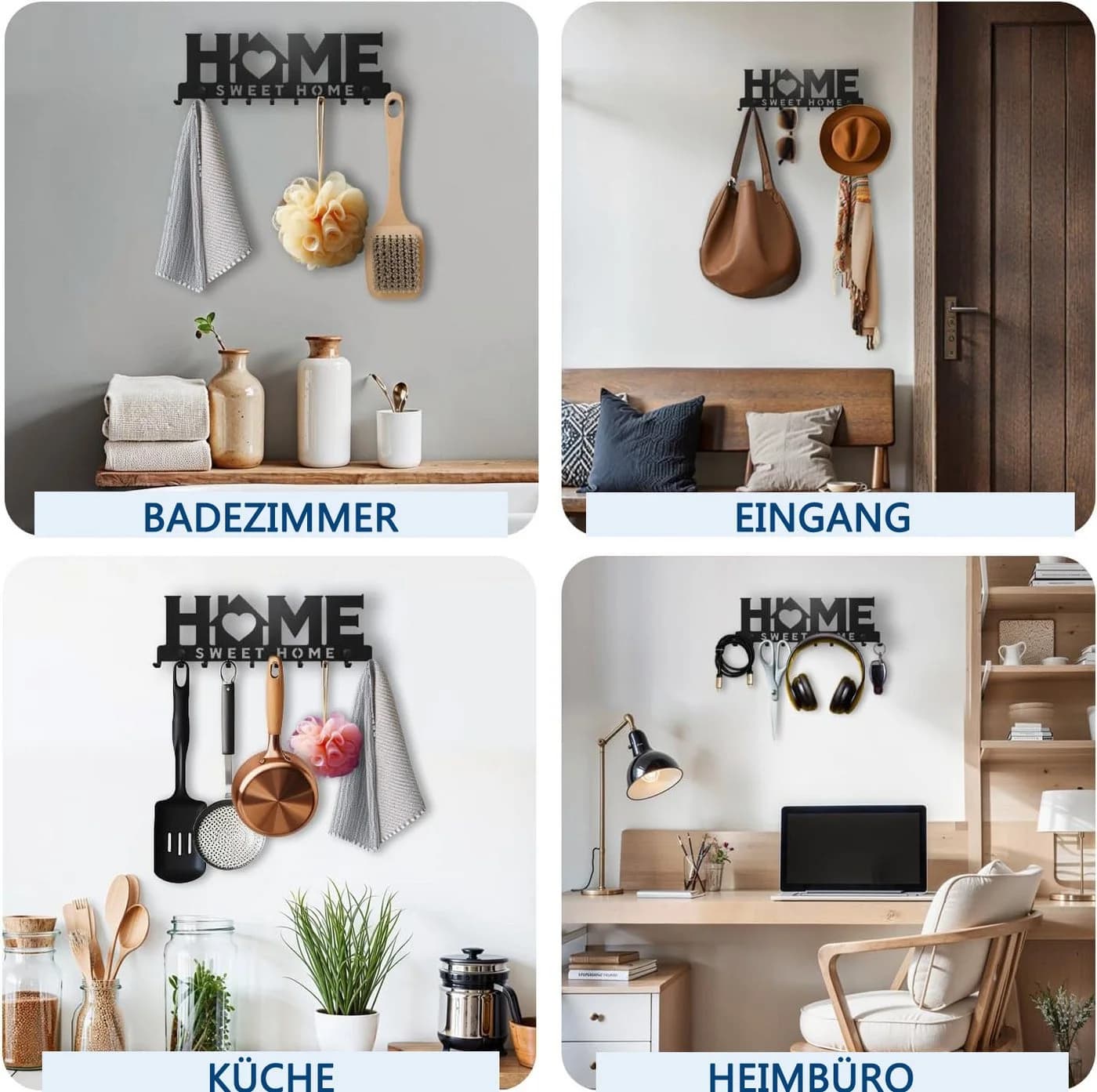 Diwzbyn Schlüsselbrett mit 10 Haken Schwarz Modern - Bild 3