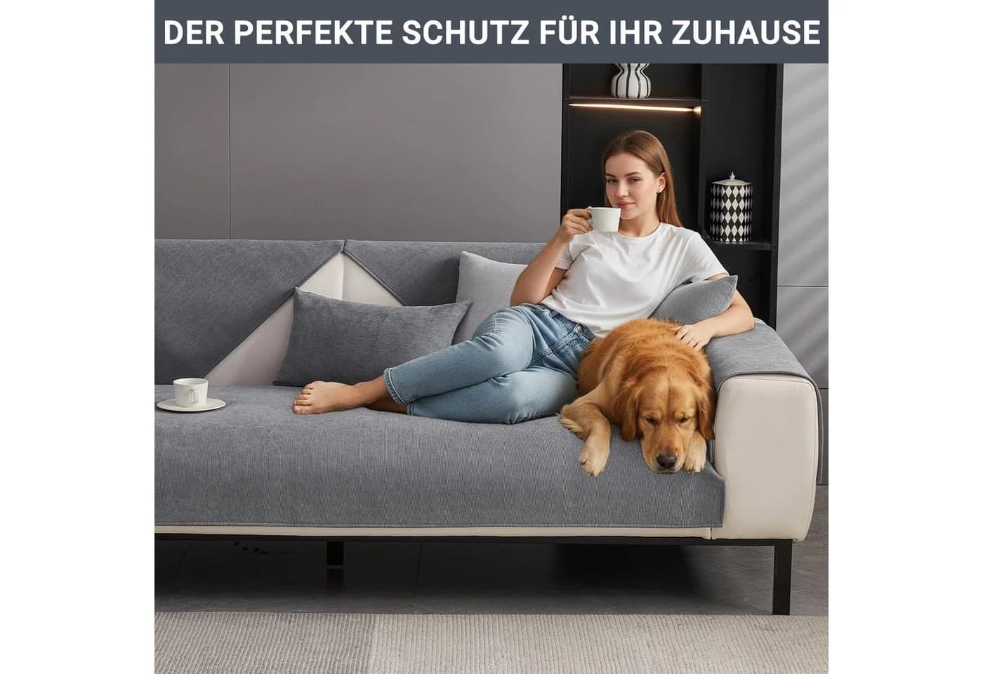 Diwzbyn Sofaschoner Grau Chenille Rutschfest