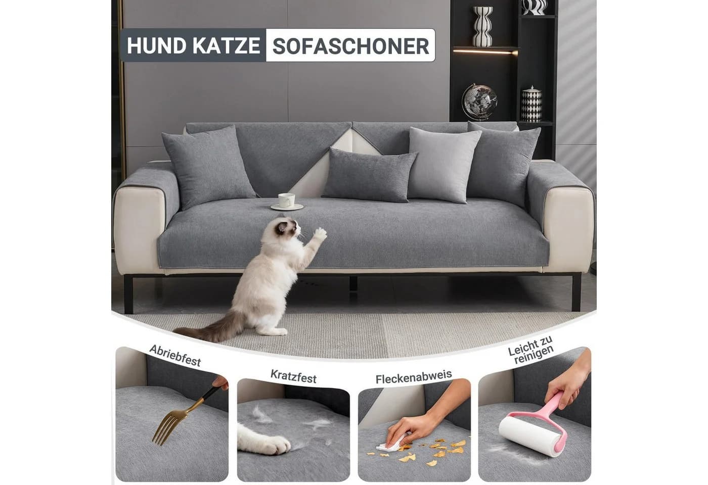 Diwzbyn Sofaschoner Grau Chenille Rutschfest - Bild 3