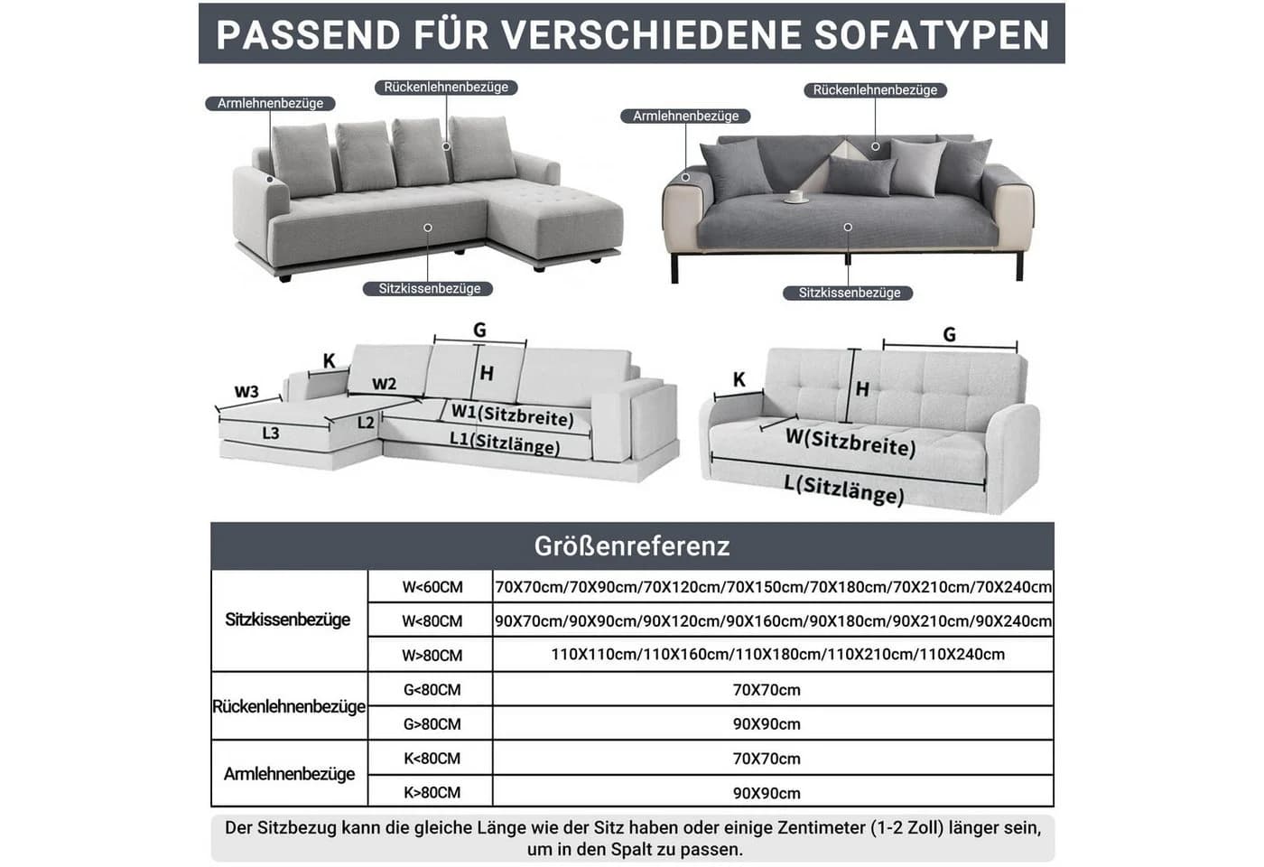 Diwzbyn Sofaschoner Grau Chenille Rutschfest - Bild 5