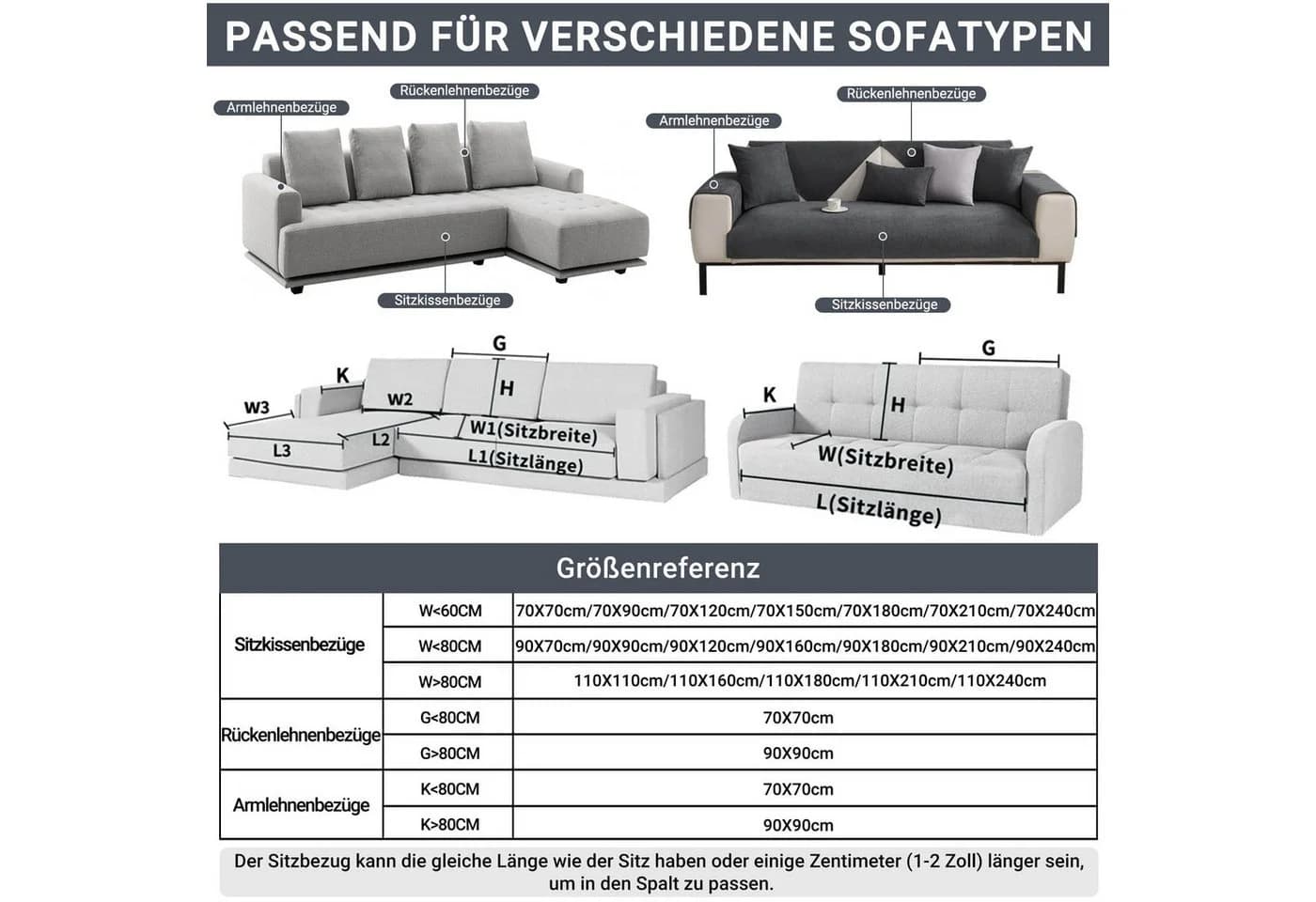 Diwzbyn Sofaschoner Grau Chenille Rutschfest - Bild 5