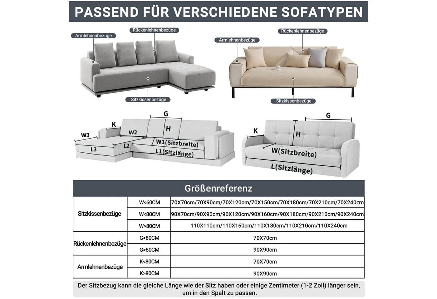 Diwzbyn Sofaschoner Überzug Beige Chenille Rutschfest - Bild 5