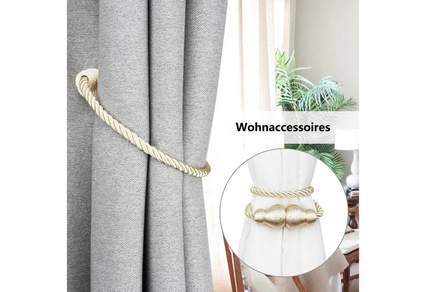 Agger Magnetische Raffhalter Beige 2 Stück Seil Gardinenhalter - Bild 5