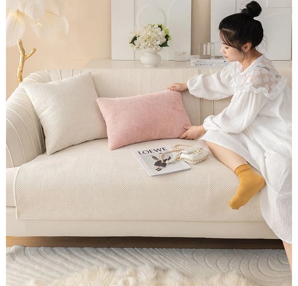Diwzbyn Sofaschoner Modern Beige Kurzplüsch Rutschfest - Bild 5