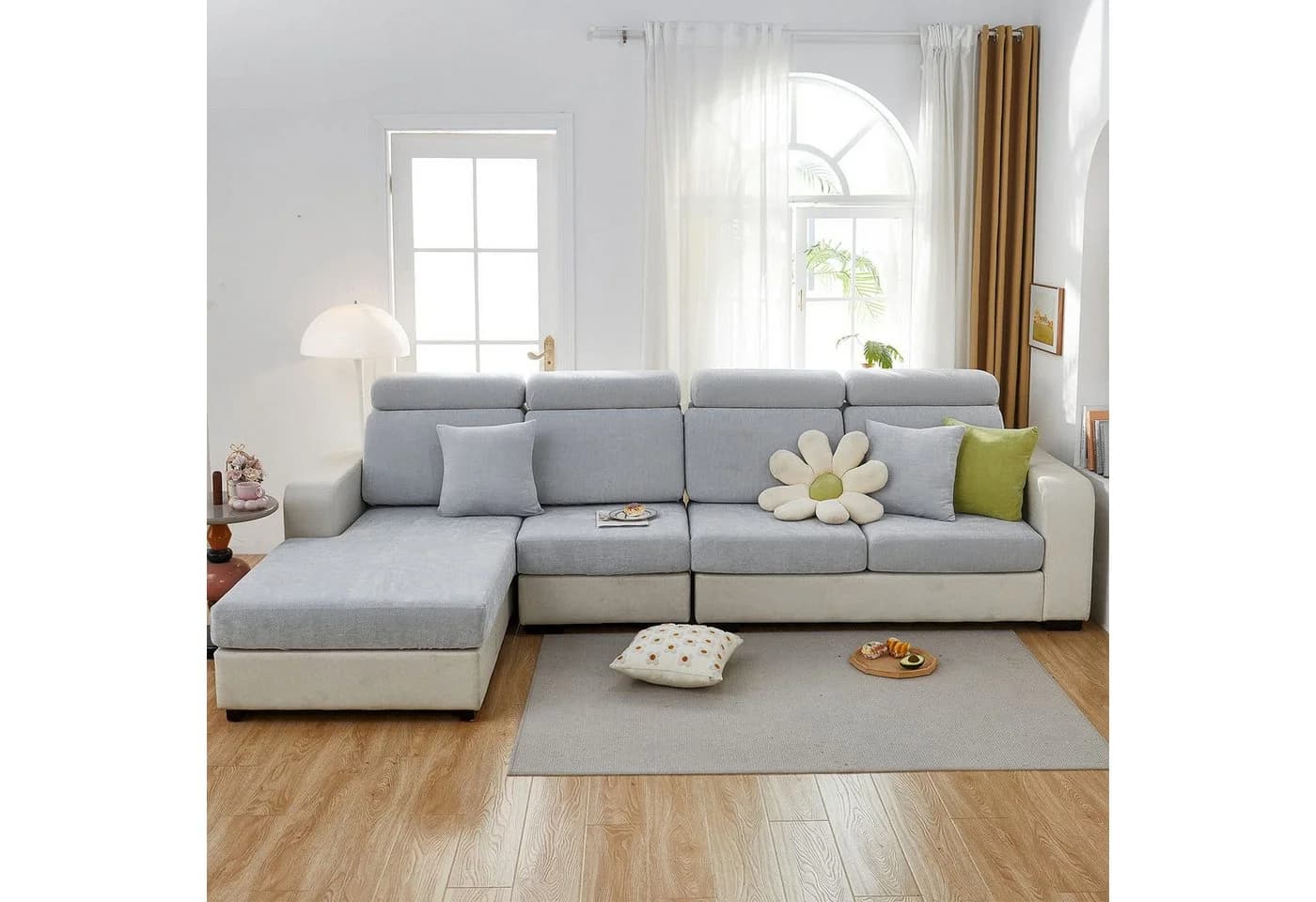 Zaewry Sofabezug Stretch Grau Chenille Sofaüberwurf