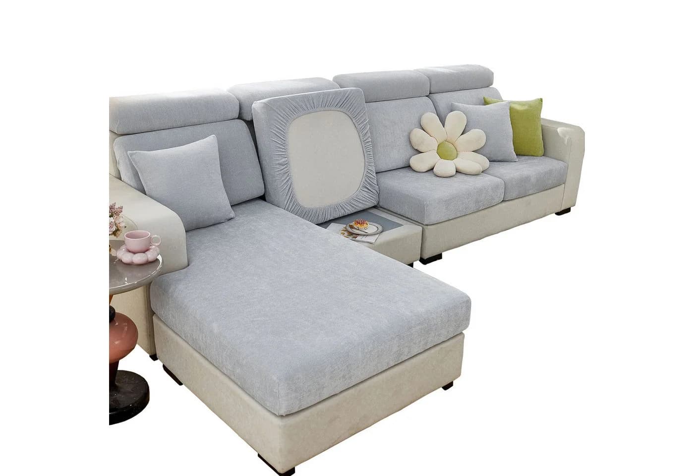Zaewry Sofabezug Stretch Grau Chenille Sofaüberwurf - Bild 2