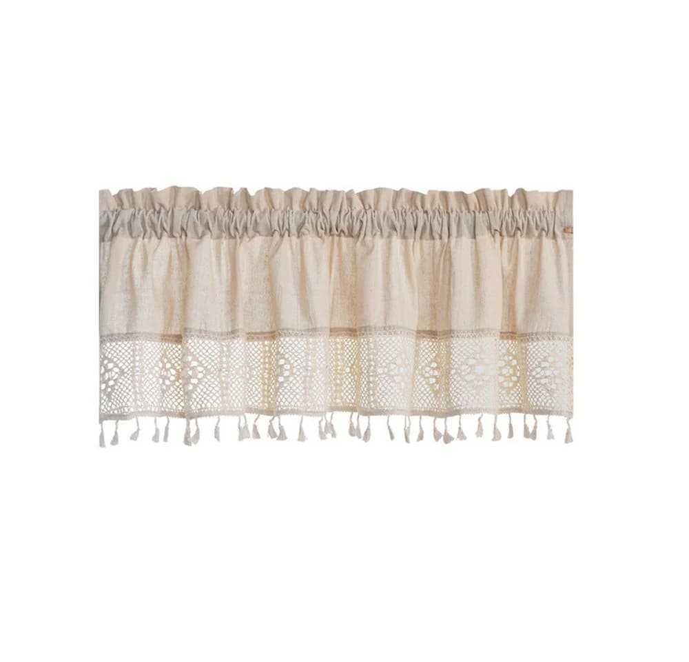 Agger Scheibengardine Modern Leinen Look Beige Fransenborte - Bild 2
