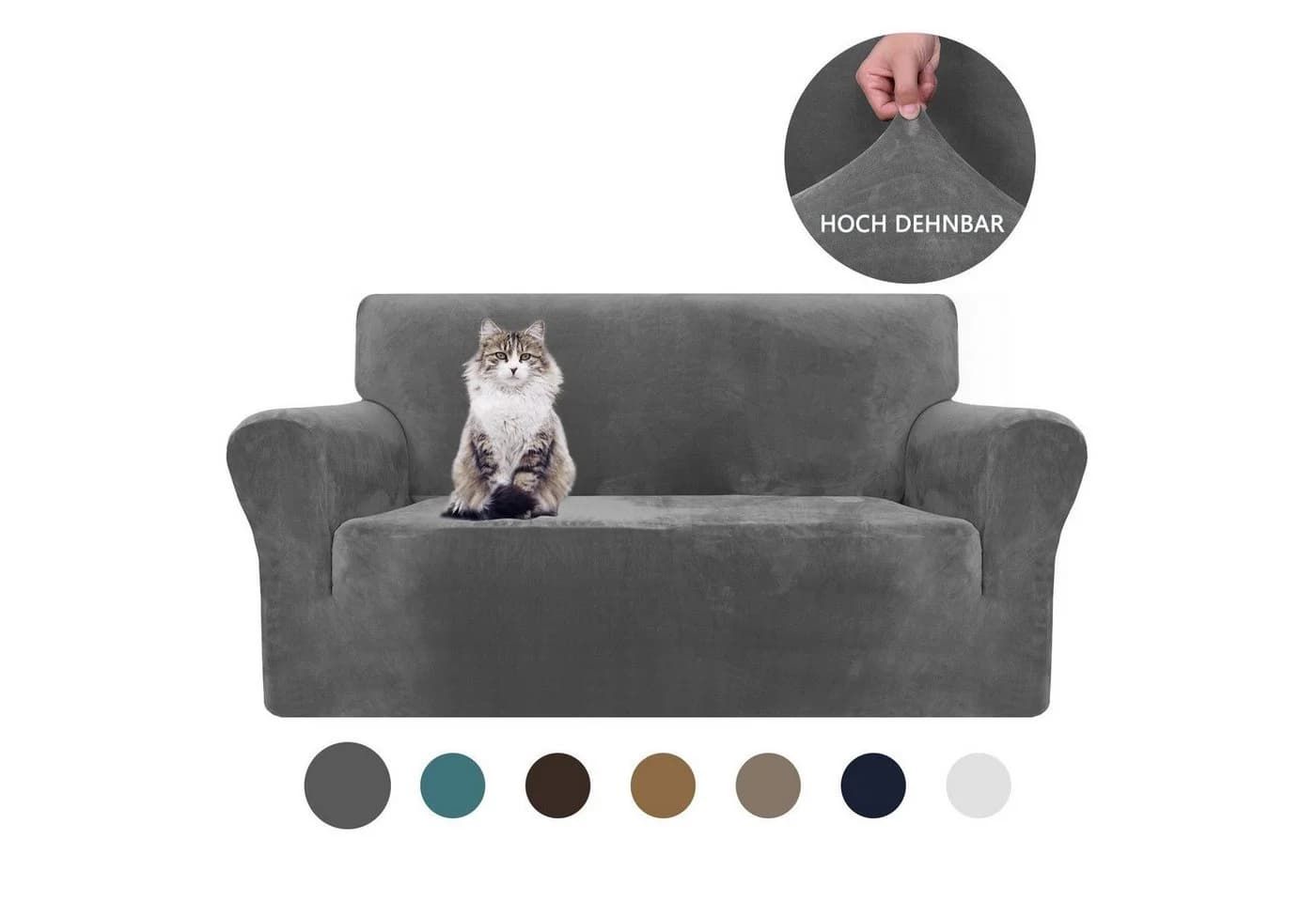 Diwzbyn Sofahusse Velvet Couchbezug Grau Stretch Rutschfest - Bild 2