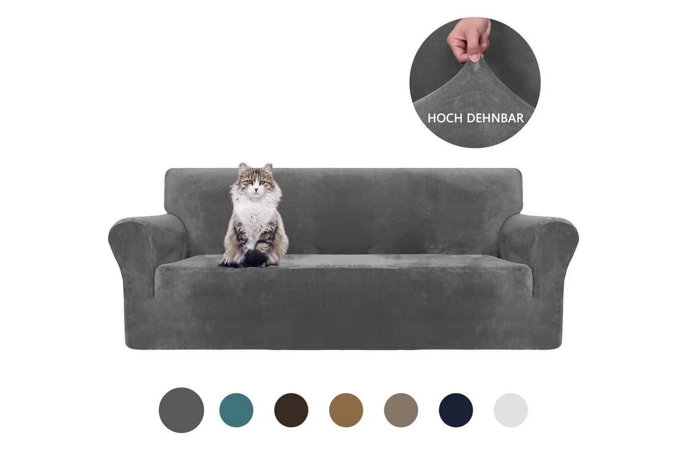 Diwzbyn Sofahusse Velvet Grau Stretch rutschfest - Bild 2
