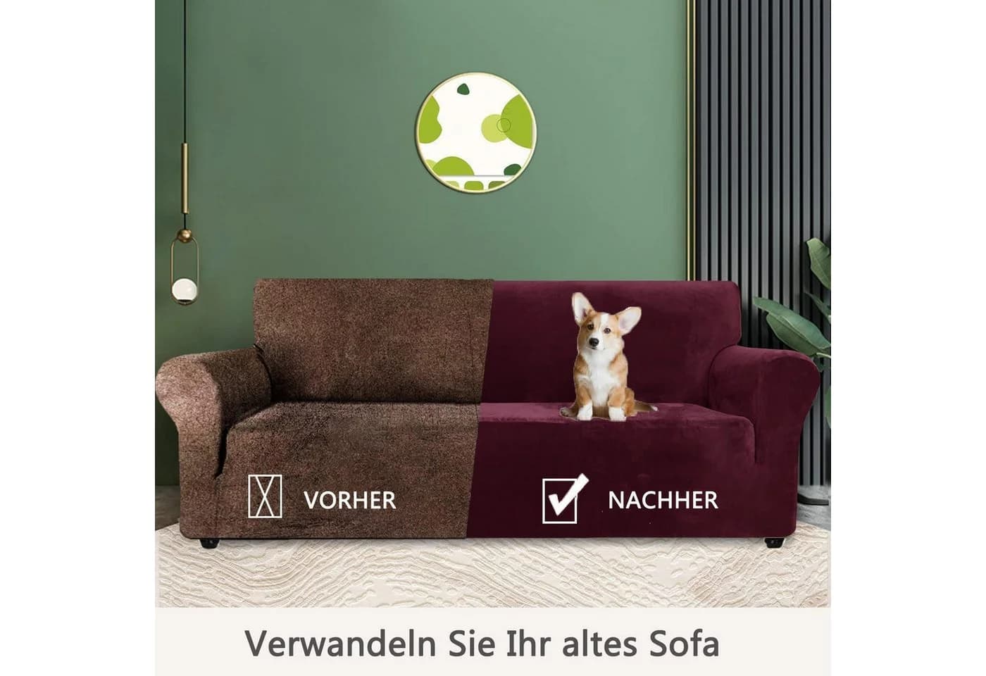 Diwzbyn Sofahusse Velvet Rot Stretch rutschfest - Bild 5