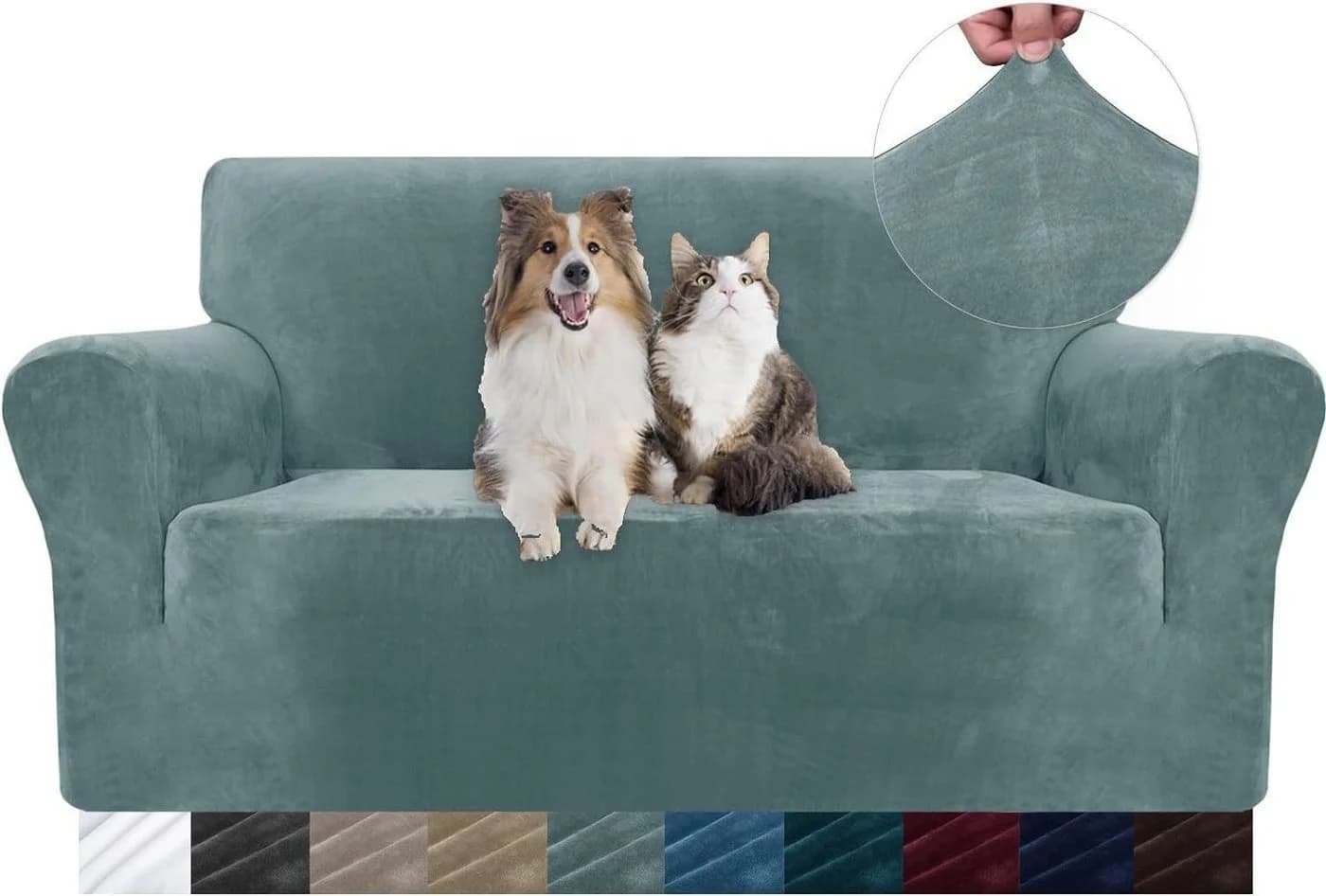 Diwzbyn Sofahusse Velvet 1-4-Sitzer Stretch rutschfest grau-blau - Bild 2