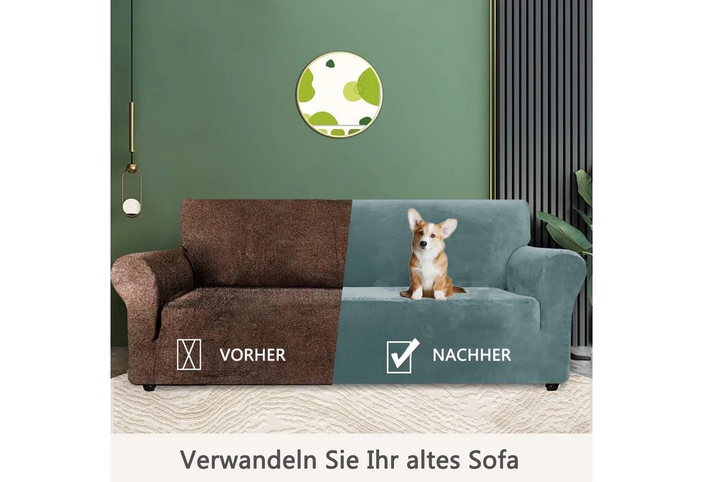 Diwzbyn Sofahusse Velvet 1-4-Sitzer Stretch rutschfest grau-blau - Bild 5