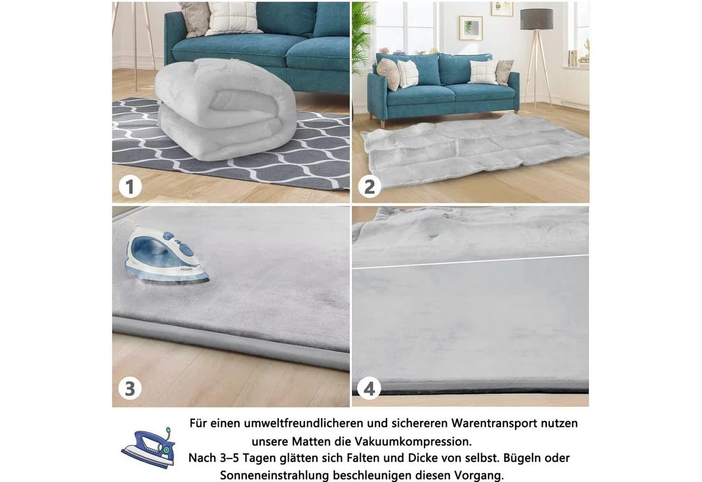 Diwzbyn Spielmatte Baby Grau 80x200cm Krabbelmatte - Bild 5