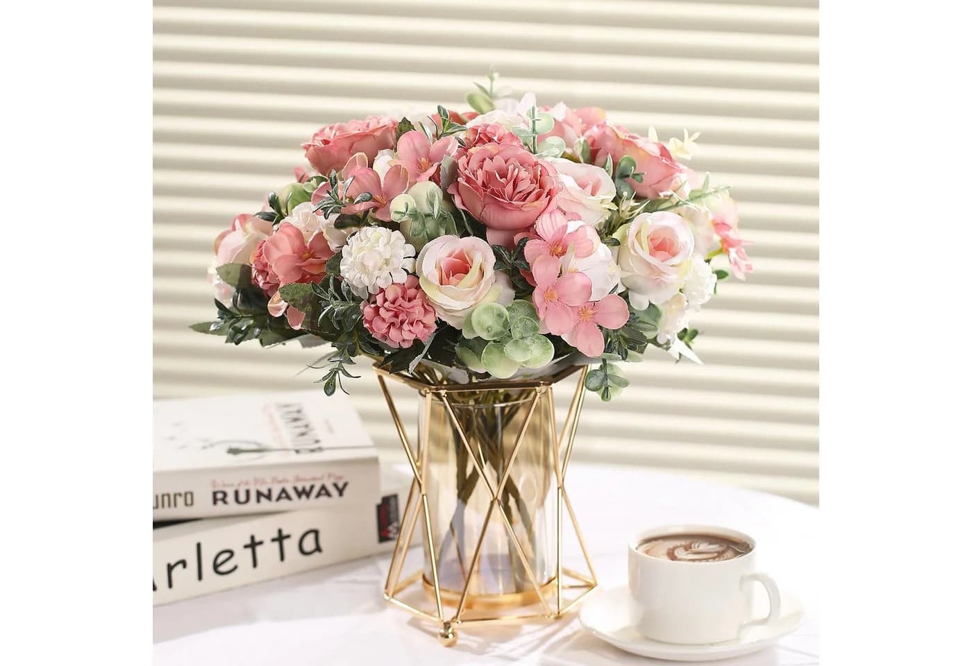 Agger Kunstblumenstrauß 2x Bündel Rosa Seidenpfingstrosen & Rosen