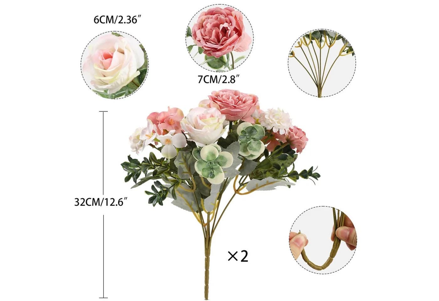 Agger Kunstblumenstrauß 2x Bündel Rosa Seidenpfingstrosen & Rosen - Bild 3