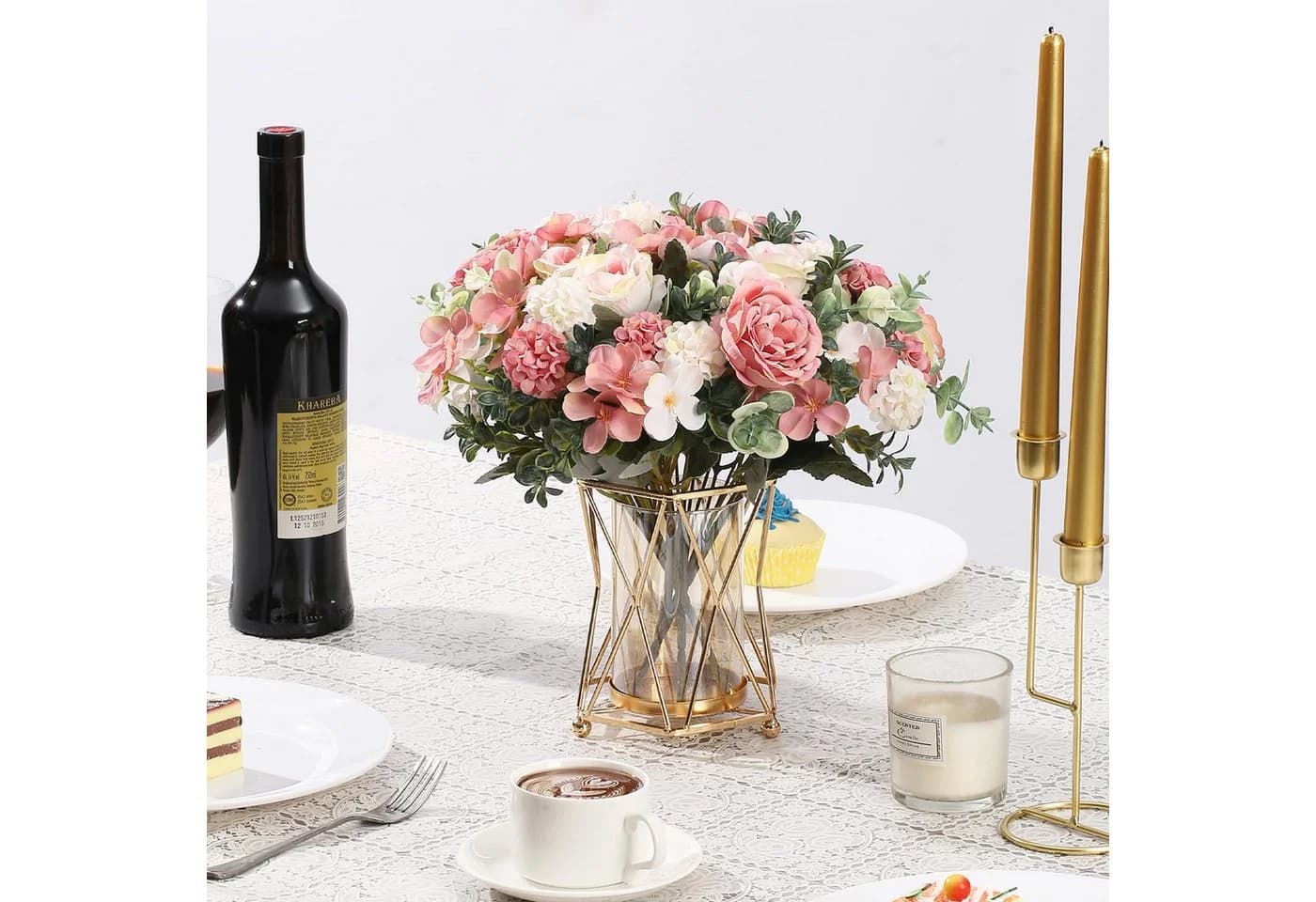 Agger Kunstblumenstrauß 2x Bündel Rosa Seidenpfingstrosen & Rosen - Bild 5