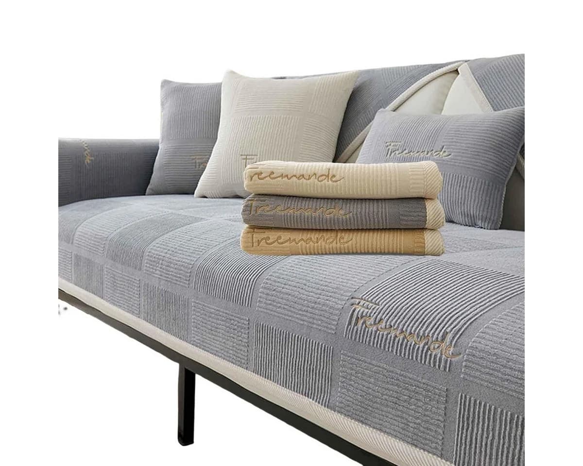Zyronn Sofaschoner Kurzplüsch grau - Rutschfester Sofa Überzug - Bild 2
