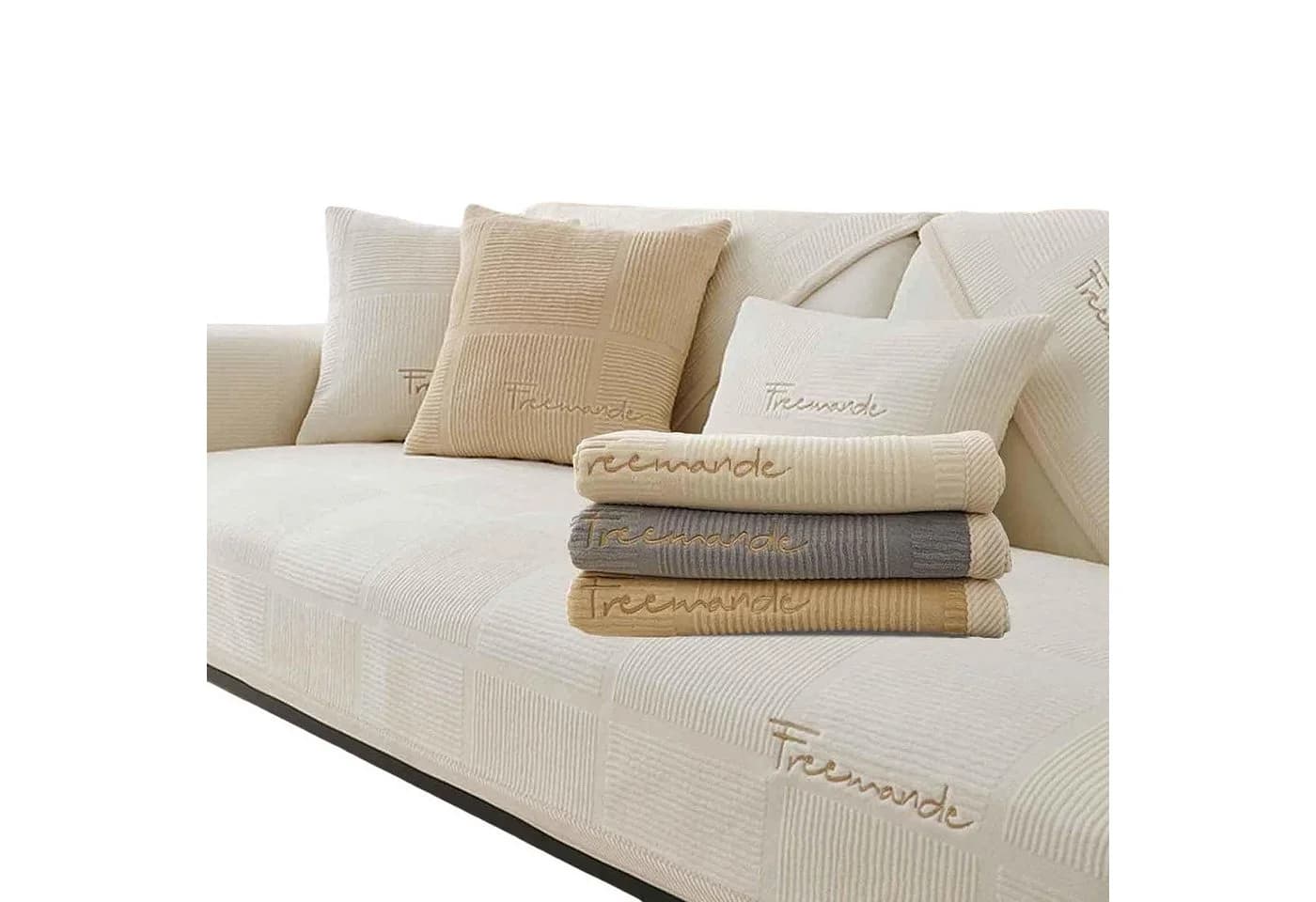 Zyronn Sofaschoner Couch Überzug Beige Kurzplüsch - Bild 2