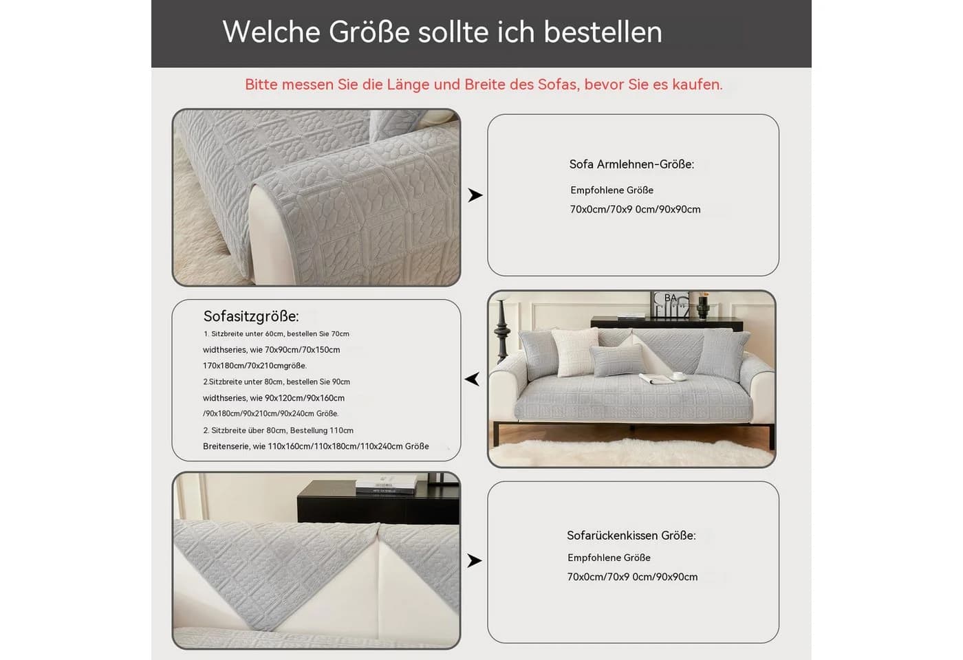 Zyronn Sofaschoner Hellgrau Flanell Waschen L-Form - Bild 4