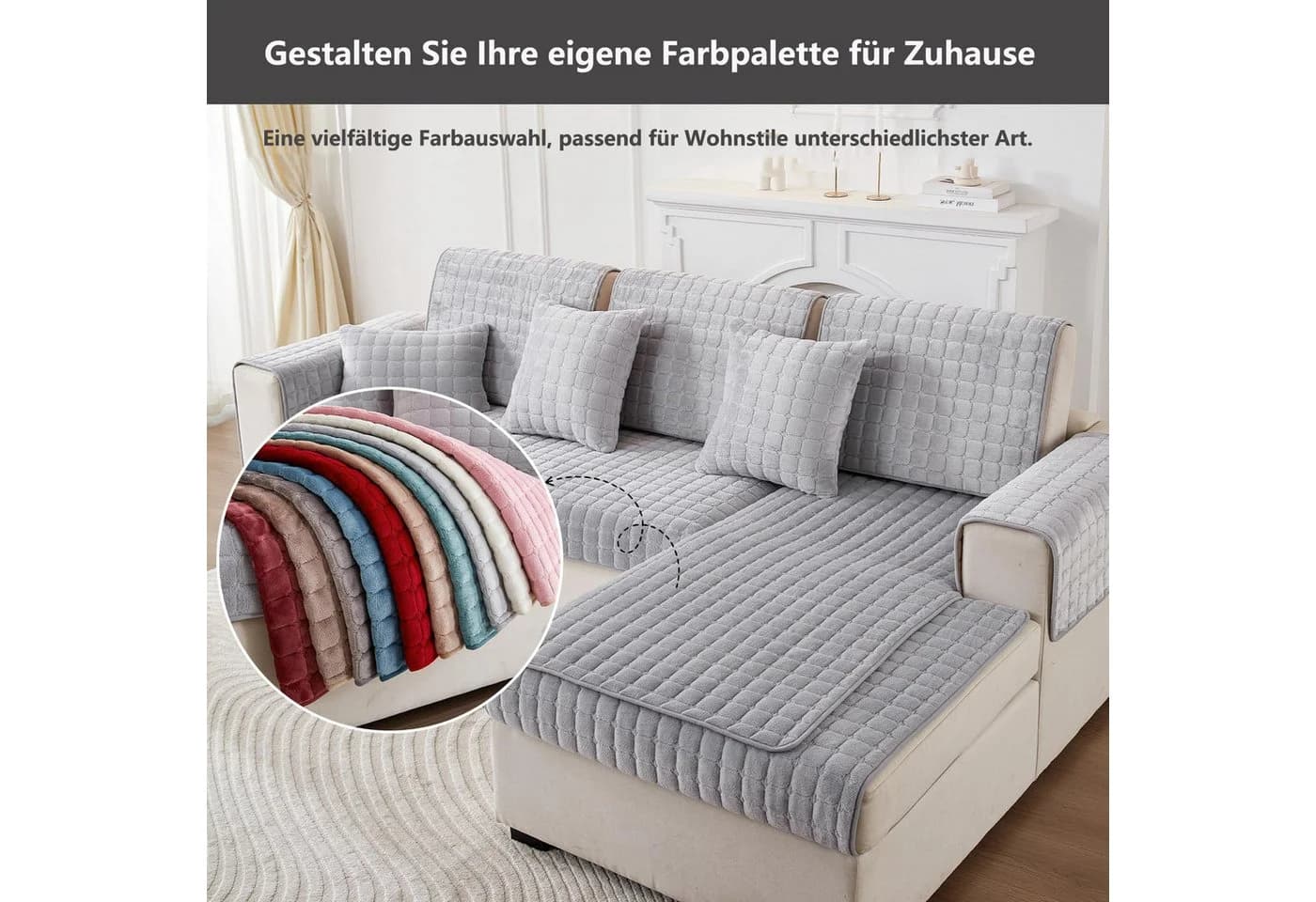 Zyronn Sofaschoner Hellgrau Flanell Waschen L-Form - Bild 5