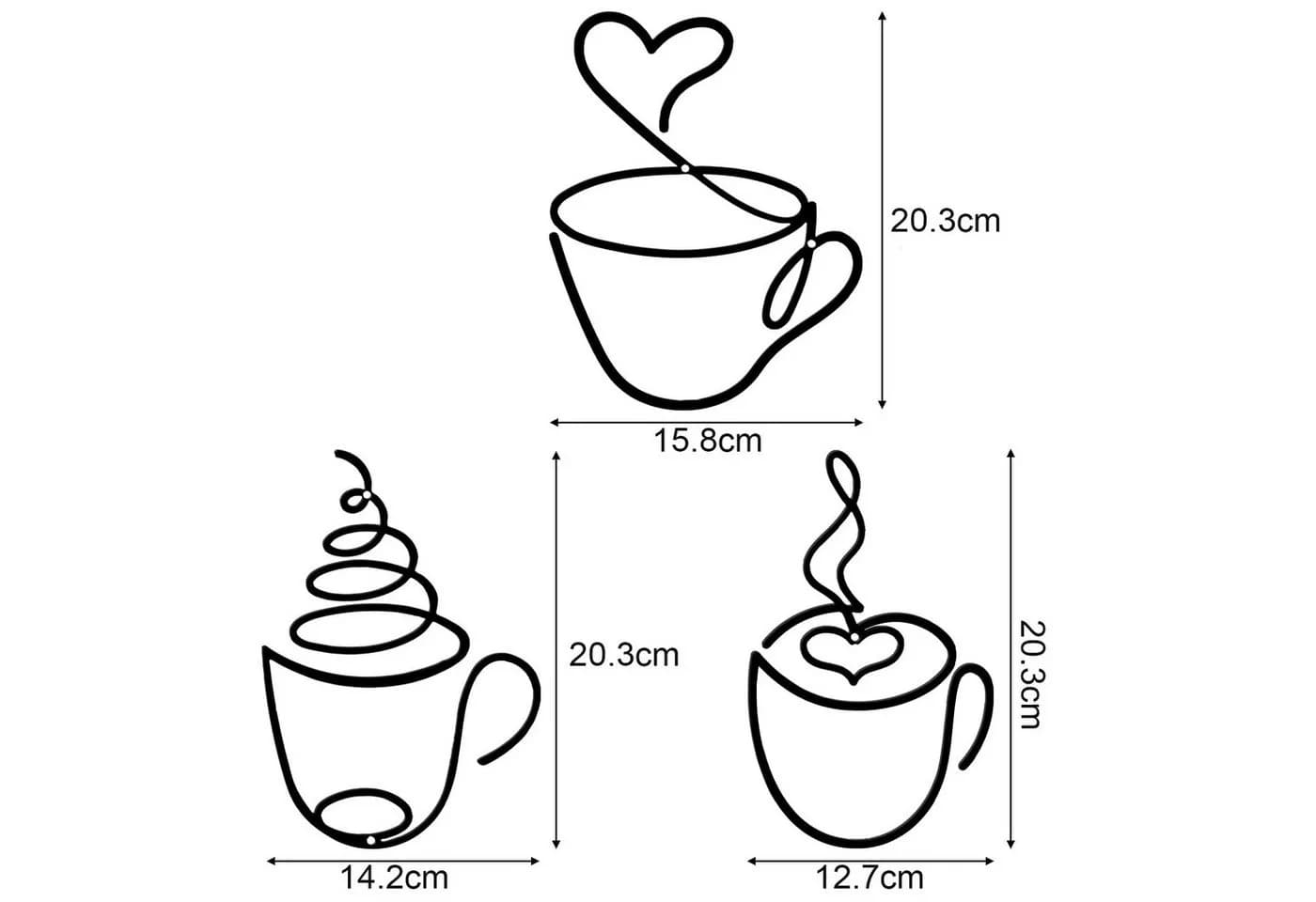 Agger 3er Set Wanddeko Metall Schwarz Kaffeetasse - Bild 3