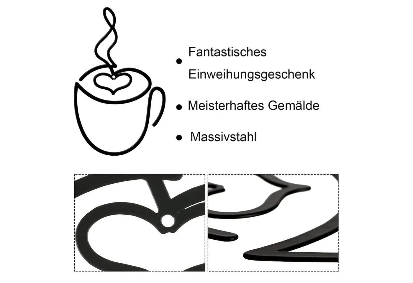 Agger 3er Set Wanddeko Metall Schwarz Kaffeetasse - Bild 5