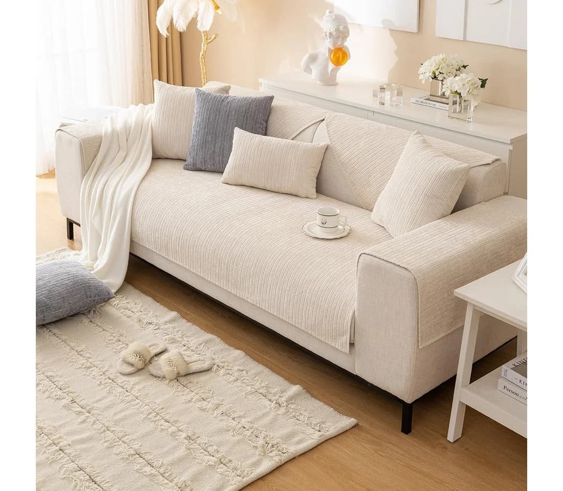 Zyronn Sofaschoner L-Form Chenille rutschfest Beige - Bild 5