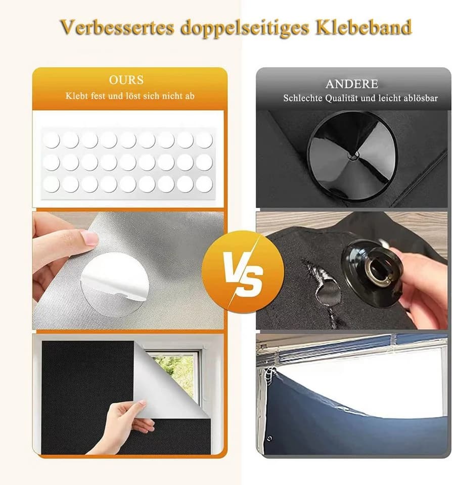 Bwecuy Verdunklungsrollo Ohne Bohren Schwarz Silber 300x150cm - Bild 4