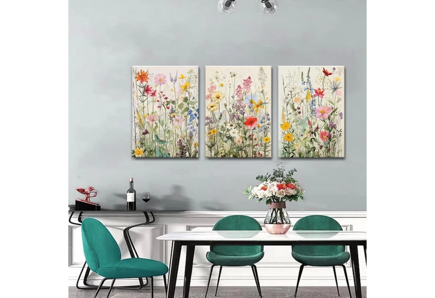 Zyronn Leinwandbild 3er-Set Bunte Wildblumen Aquarell