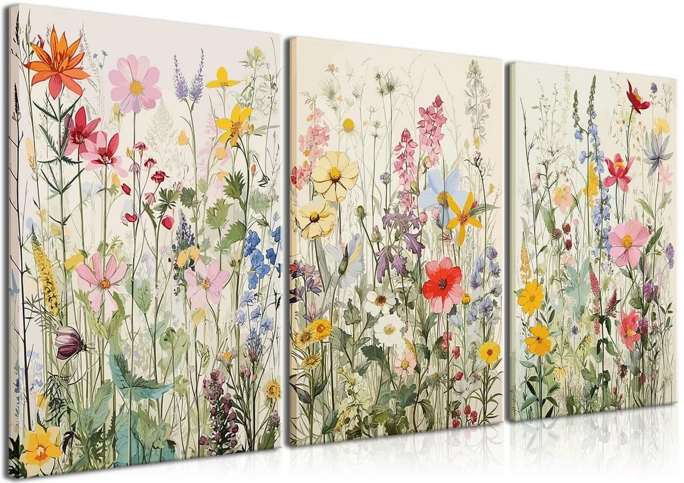 Zyronn Leinwandbild 3er-Set Bunte Wildblumen Aquarell - Bild 2