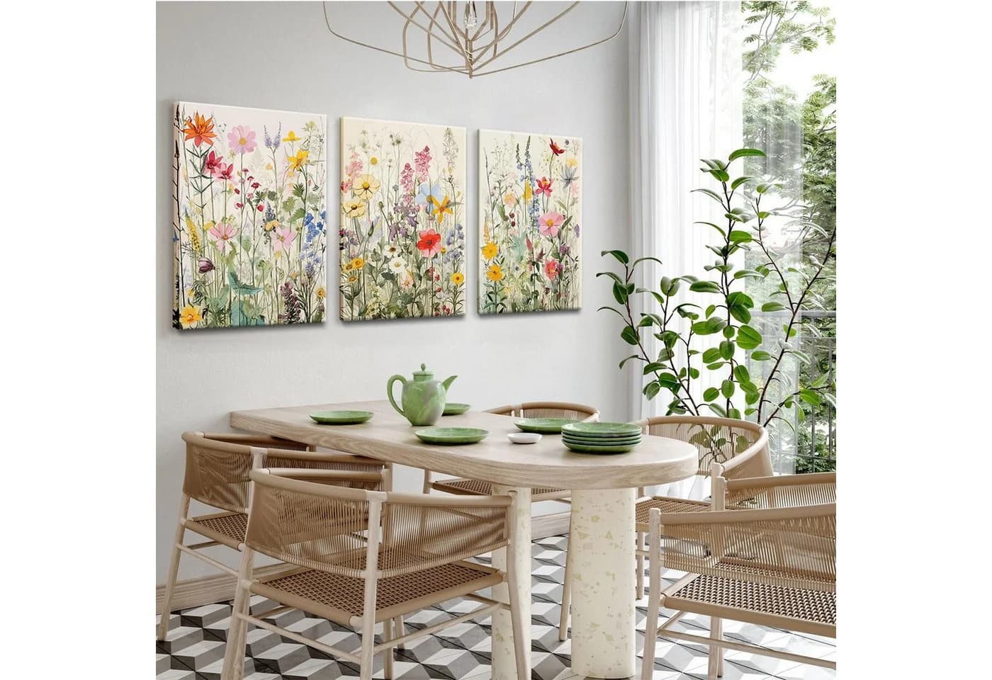 Zyronn Leinwandbild 3er-Set Bunte Wildblumen Aquarell - Bild 3