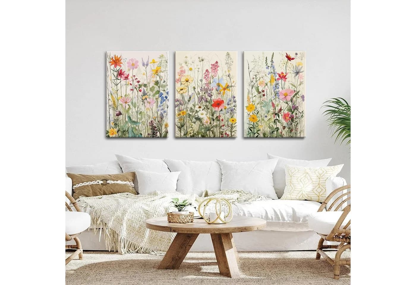 Zyronn Leinwandbild 3er-Set Bunte Wildblumen Aquarell - Bild 4