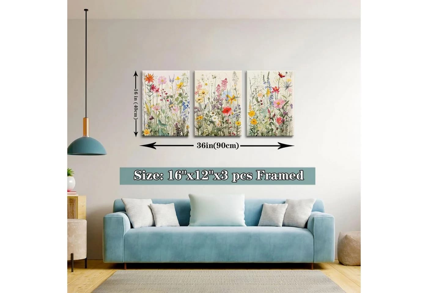 Zyronn Leinwandbild 3er-Set Bunte Wildblumen Aquarell - Bild 5