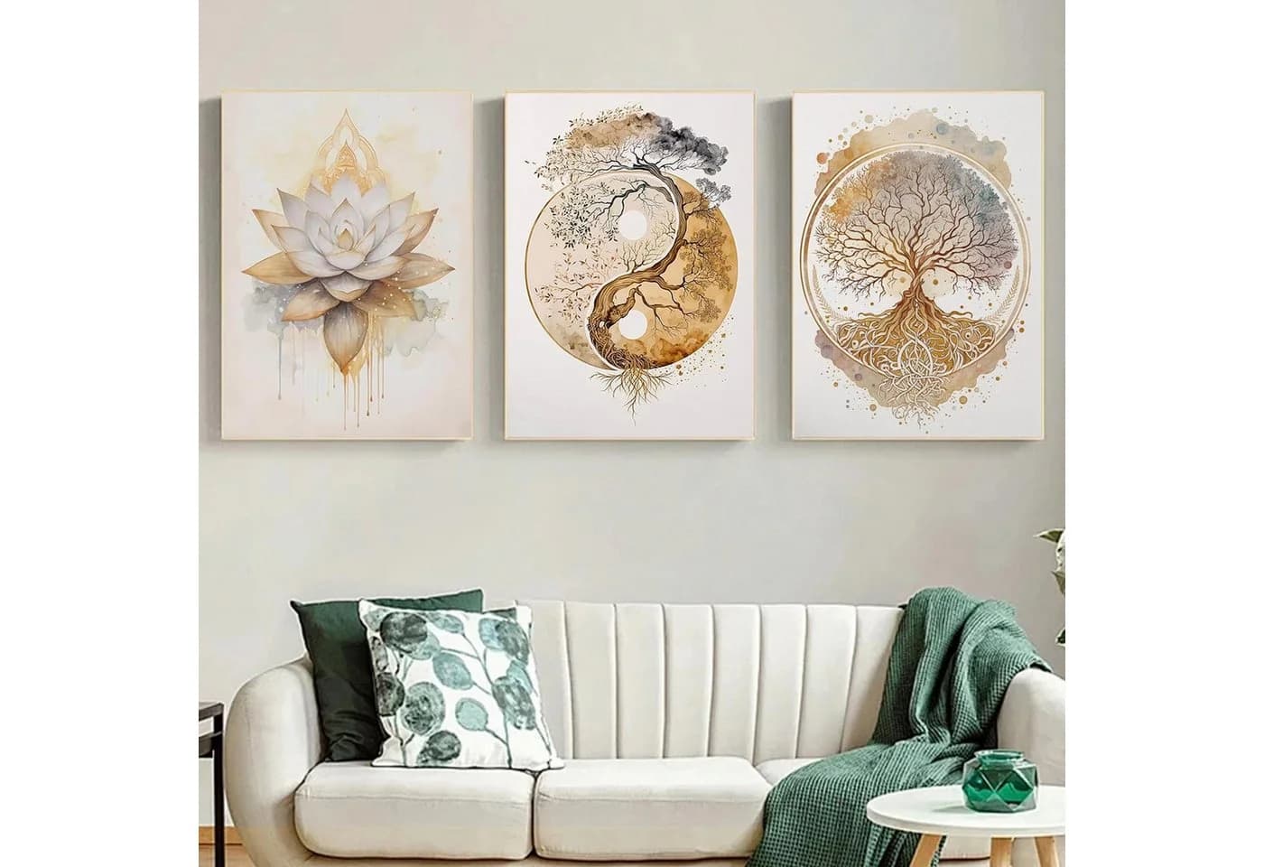 Zyronn Leinwandbild 3er Set Lebensbaum Yin Yang Wanddeko