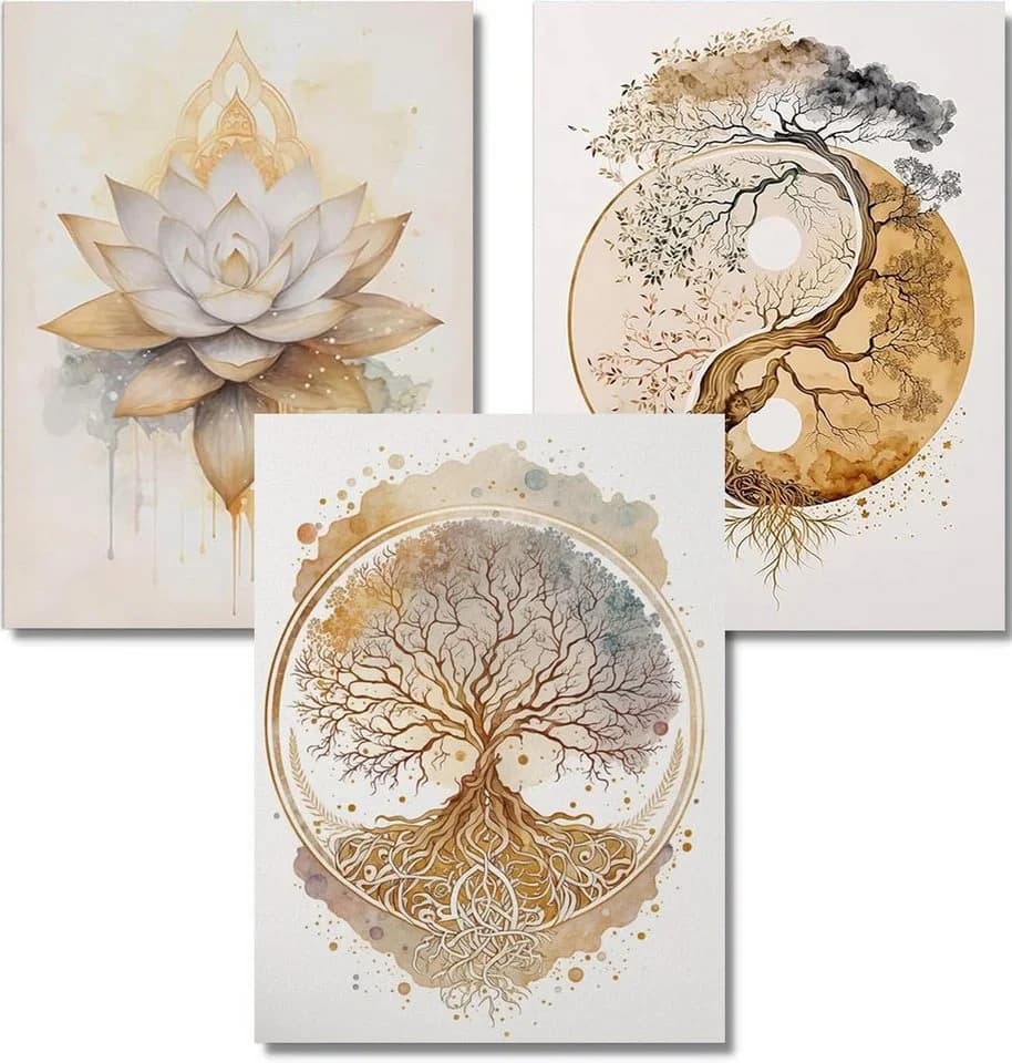 Zyronn Leinwandbild 3er Set Lebensbaum Yin Yang Wanddeko - Bild 2