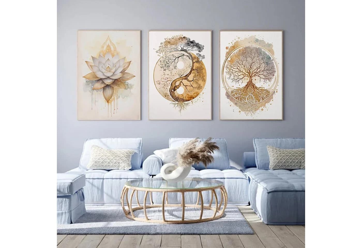 Zyronn Leinwandbild 3er Set Lebensbaum Yin Yang Wanddeko - Bild 3