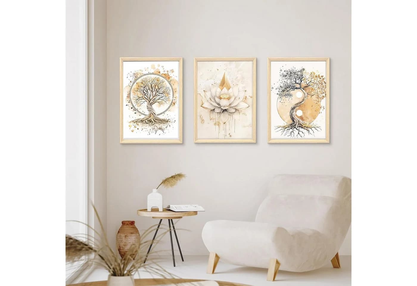Zyronn Leinwandbild 3er Set Lebensbaum Yin Yang Wanddeko - Bild 5