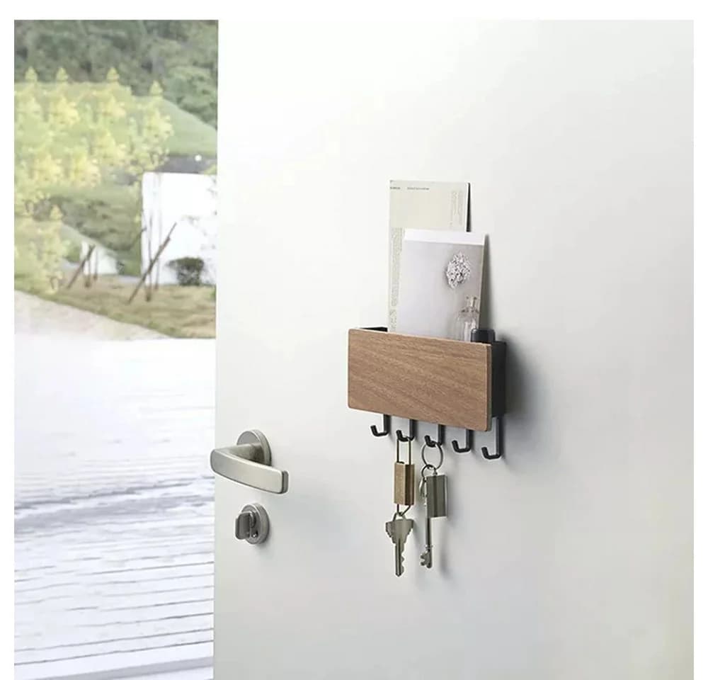 Zaewry Schlüsselbrett mit 5 Haken Dunkelbraun Ohne Bohren - Bild 3