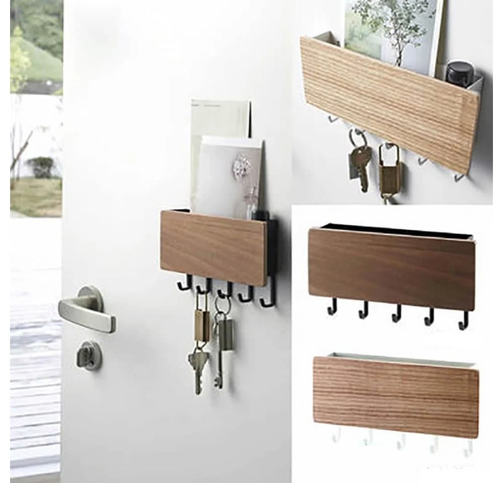 Zaewry Schlüsselbrett mit 5 Haken Dunkelbraun Ohne Bohren - Bild 5