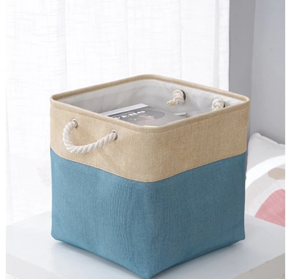 Zaewry Aufbewahrungsbox Beige-Blau 33x33x33 cm Korb