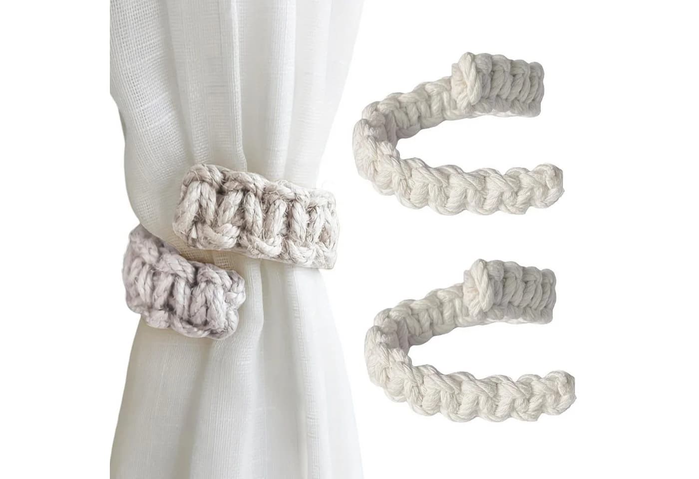 Agger 4-tlg. Raffhalter Set Cremeweiß Geflochtener Boho Stil - Bild 2