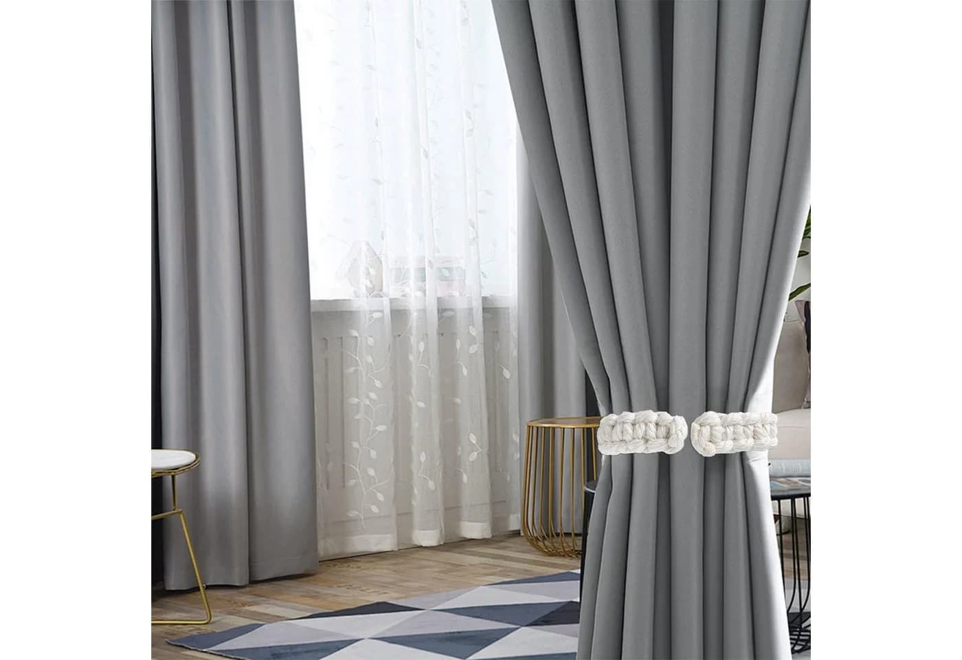 Agger 4-tlg. Raffhalter Set Cremeweiß Geflochtener Boho Stil - Bild 3