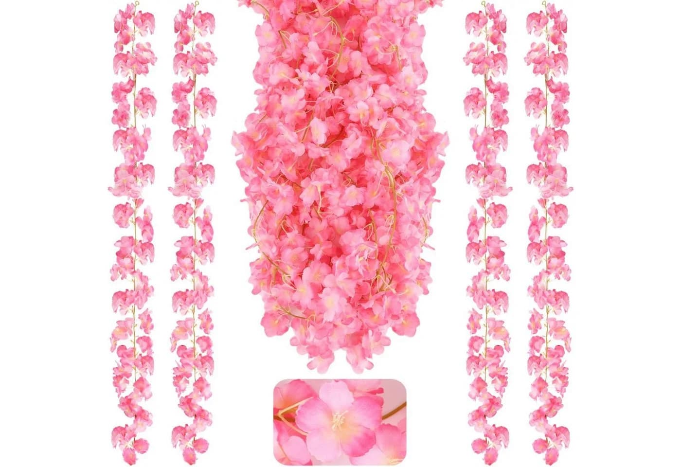 Diwzbyn Künstliche Kirschblütengirlande Rosa 180cm Seidenblumen Deko - Bild 2